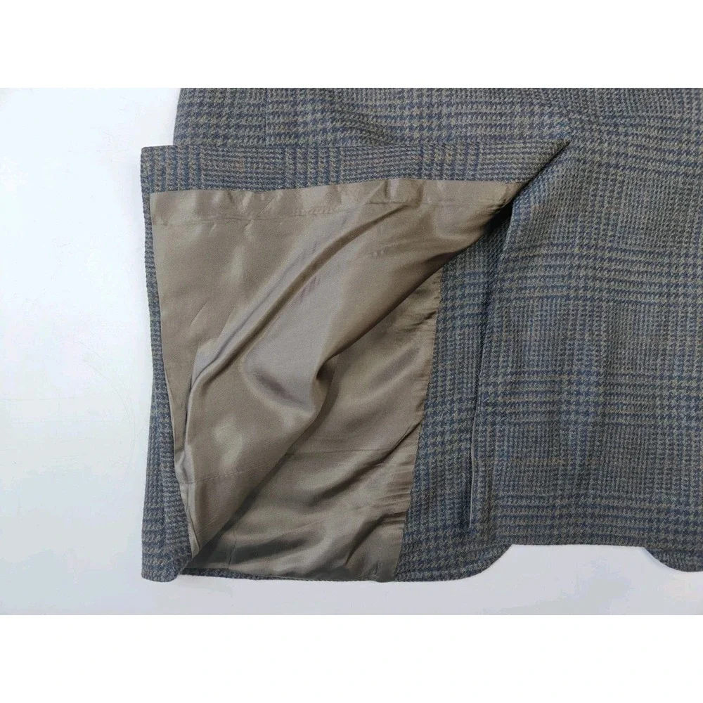 Jos A Bank Mens Vintage Wool Plaid Sport Coat 43R Olive Blue USA Made Blazer